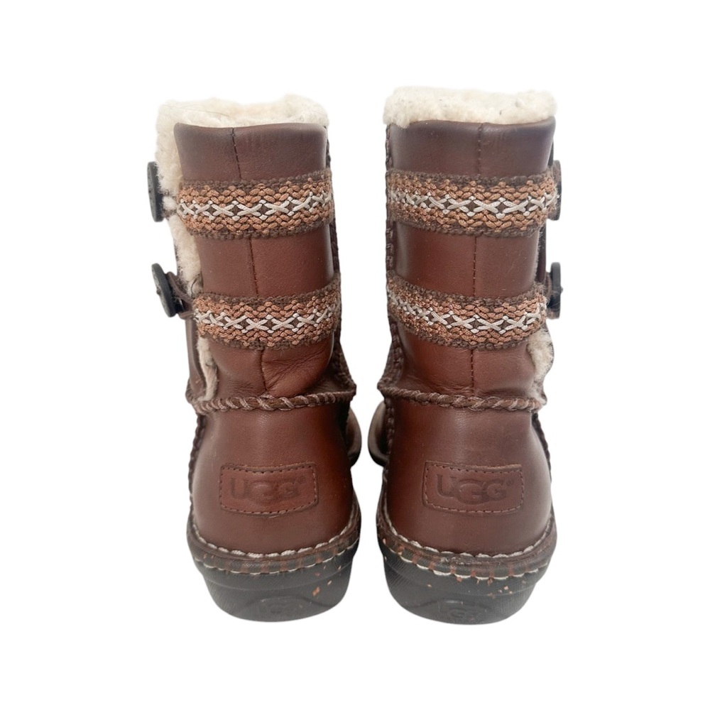 UGG Brown Lillie Leather Side Button Winter Ankle Moto Boots — Size 8 - Picture 4 of 10